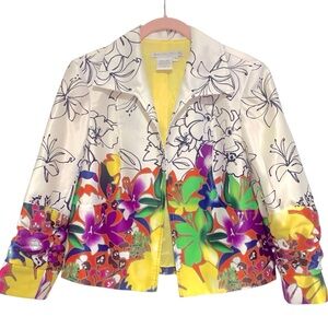Maggy London Spring Pop Art Floral Cropped Blazer Jacket 3/4 Sleeve Cruise Sz 2